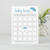 Blue Umbrellas Baby Shower Bingo Game Card (Standing Front)
