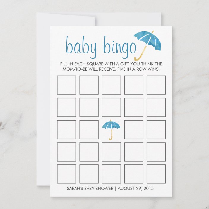 Blue Umbrellas Baby Shower Bingo Game Card | Zazzle.com