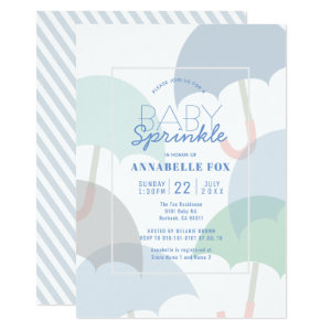 Blue Umbrellas Boy Baby Sprinkle Shower Invitation