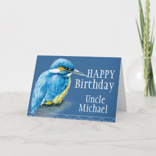 Blue Uncle bird kingfisher art Card