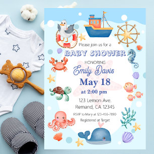 Blue Under the Sea Baby Boy Shower Invitation