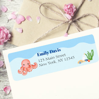 Blue Under the Sea Baby Boy Shower Octopus Label