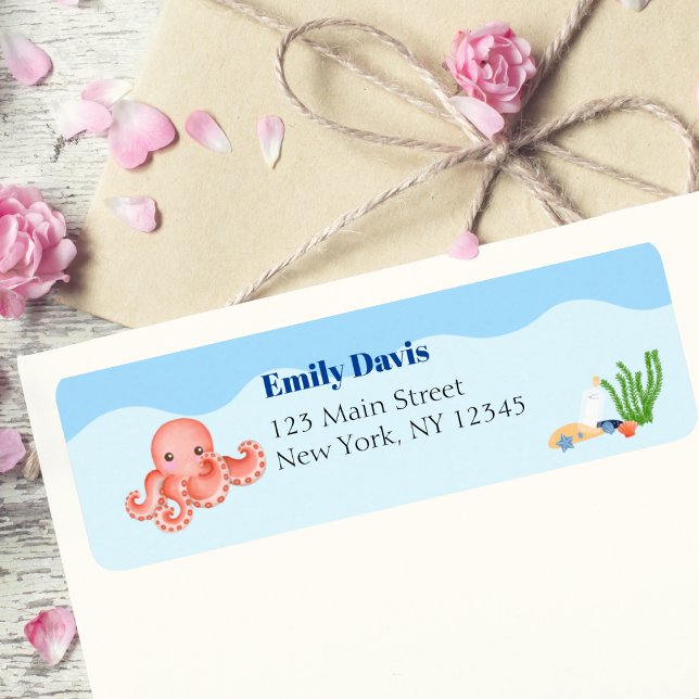 Blue Under the Sea Baby Boy Shower Octopus Label (Creator Uploaded)