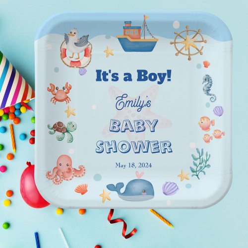 Blue Under the Sea Baby Boy Shower Paper Plates