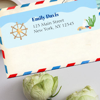 Blue Under the Sea Baby Boy Shower Ship Rudder Label