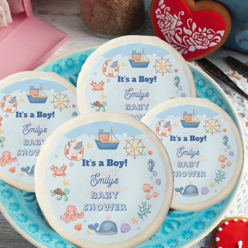 Blue Under the Sea Baby Boy Shower Sugar Cookie