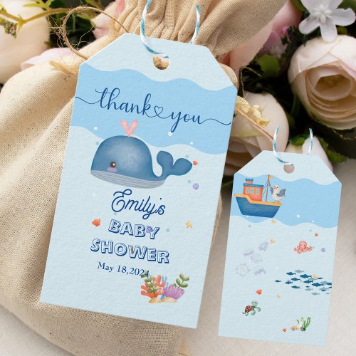 Blue Under the Sea Baby Boy Shower Whale Gift Tags