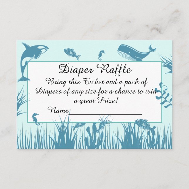 Blue Under the Sea Baby Shower Diaper Raffle Enclosure Card (Front)