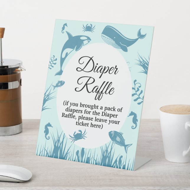 Blue Under the Sea Baby Shower Diaper Raffle Sign (In SItu)