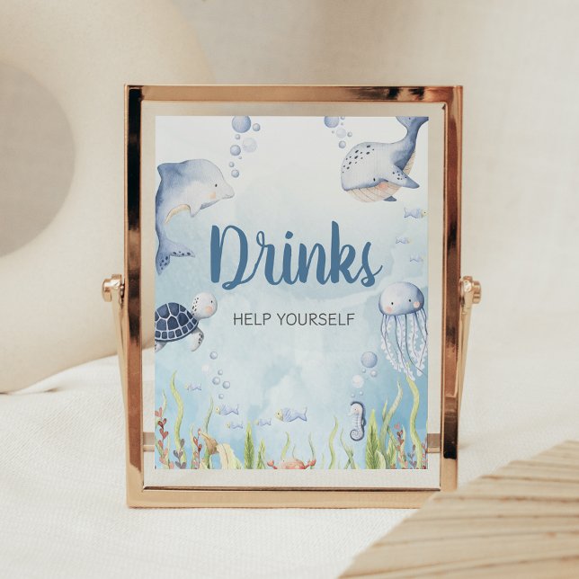 Blue Under the Sea Baby Shower Drinks Sign (Under the Sea Baby Shower Sign)