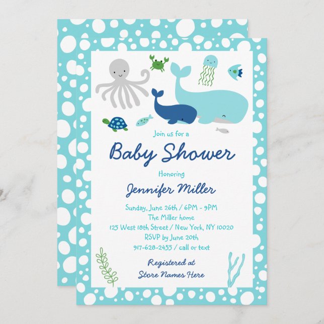 Blue Under The Sea Baby Shower Invitation (Front/Back)