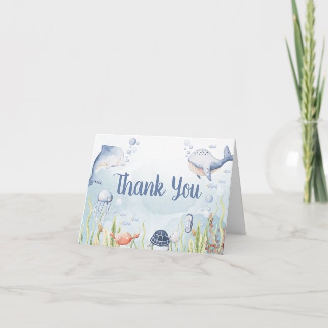 Blue Under the Sea Baby Shower Thank You Card (Front)