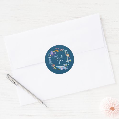 Blue Under the Sea Baby Shower Thank You  Classic Round Sticker