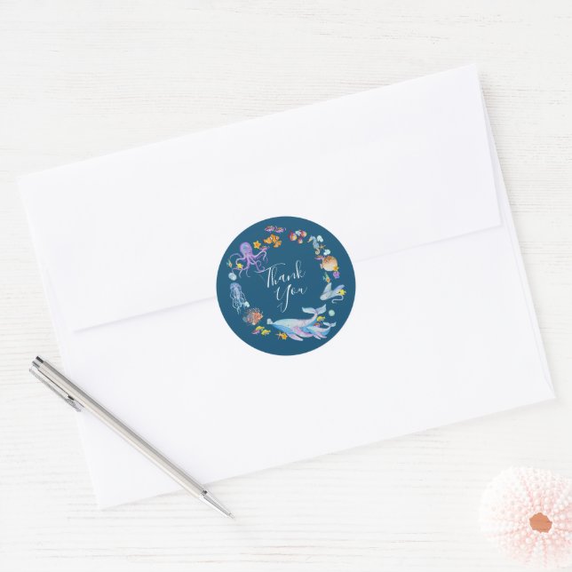 Blue Under the Sea Baby Shower Thank You  Classic Round Sticker (Envelope)
