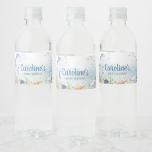 Blue Under the Sea Baby Shower Water Bottle Label