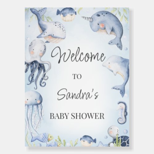 Blue Under the Sea Baby Shower Welcome Sign Board