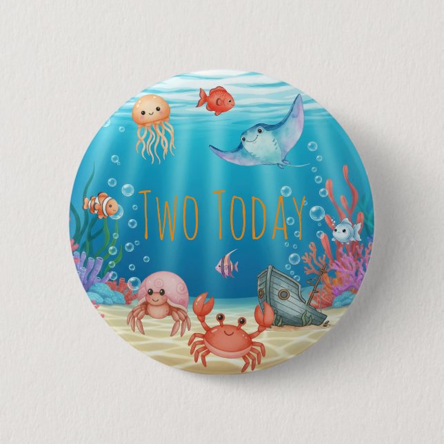 Blue Under the Sea birthday Button (Front)