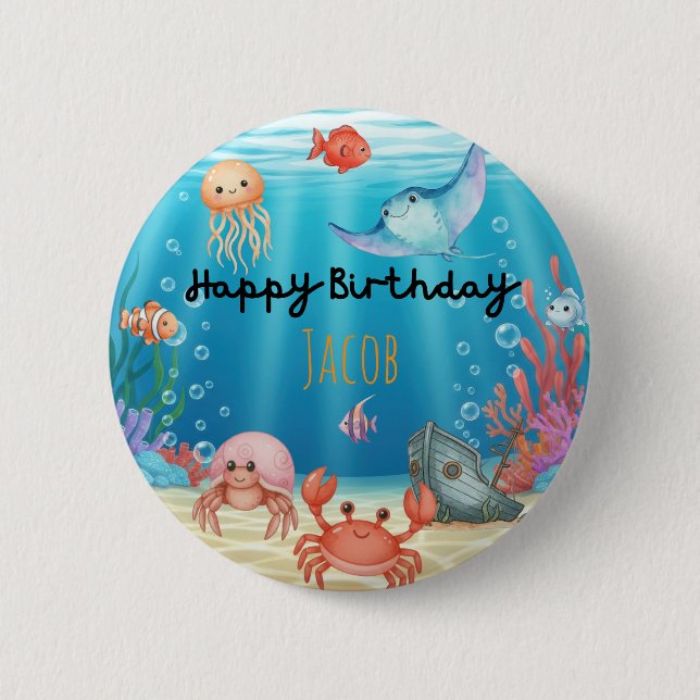 Blue Under the Sea birthday Button (Front)