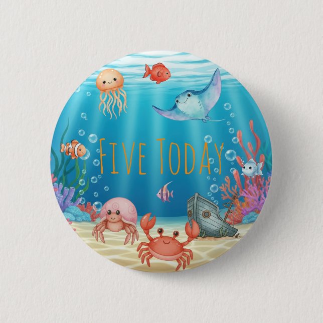 Blue Under the Sea birthday Button (Front)