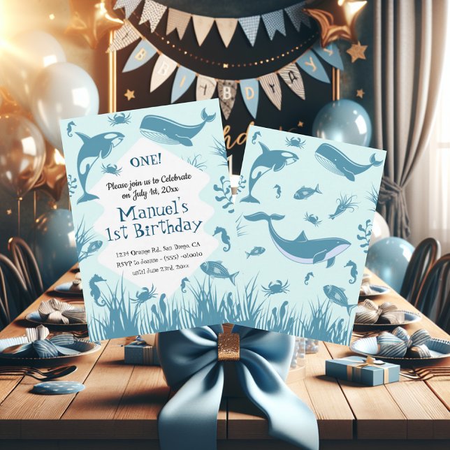 Blue Under the Sea Birthday Party Invitation (Creator Uploaded)