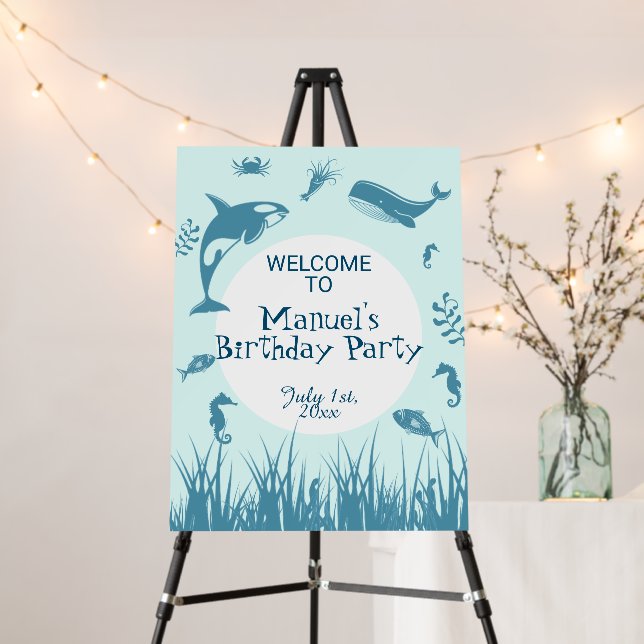 Blue Under the Sea Birthday Party Welcome Sign (In Situ (Stand))