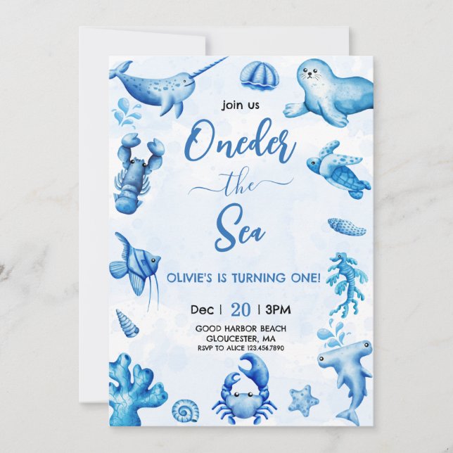 Blue Under the Sea  Boy Birthday Invitation (Front)