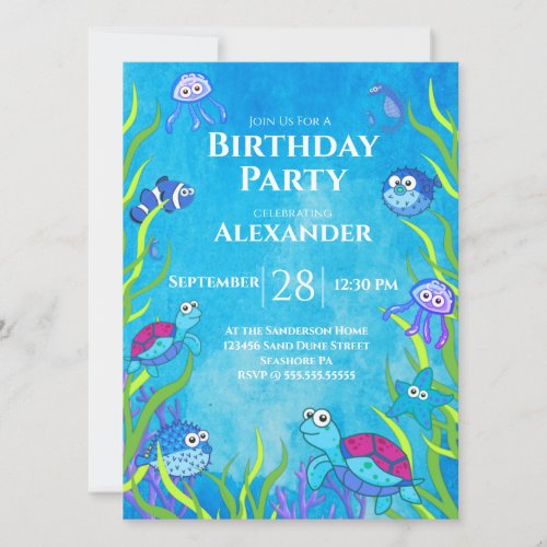 Blue Under the Sea Boy Birthday Party Invitation