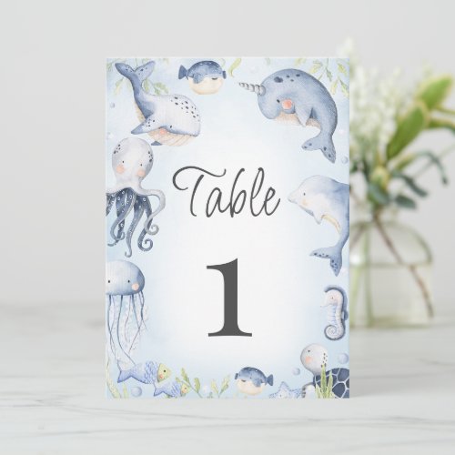 Blue Under the Sea Boys Baby Shower Table Number