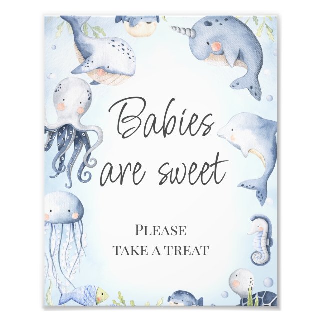 Blue Under the Sea Boys Baby Shower Table Sign (Front)