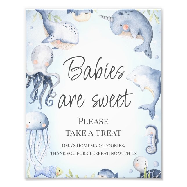 Blue Under the Sea Boys Baby Shower Table Sign (Front)
