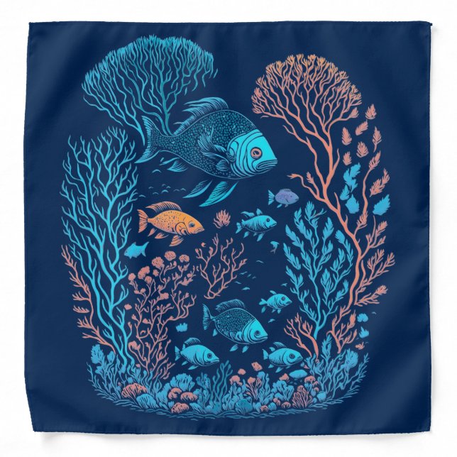 Blue Under The Sea Coral Reef Bandana (Front)