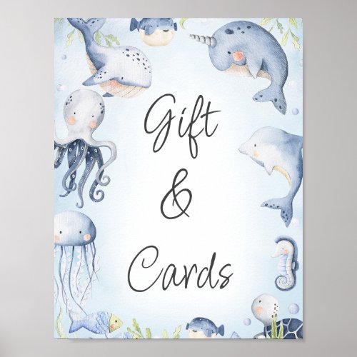 Blue Under the Sea Creatures Baby Shower Sign
