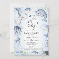 Blue Under the Sea Creatures Boys Baby Shower  Invitation