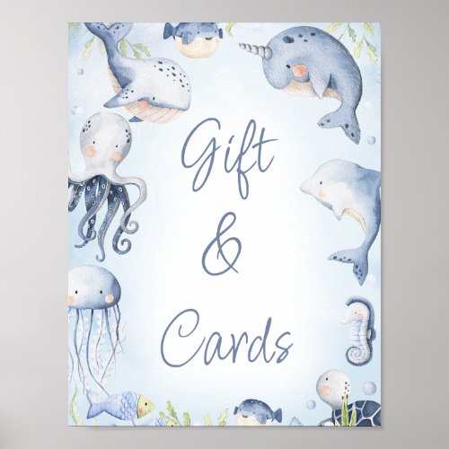 Blue Under the Sea Creatures Boys Baby Shower Sign