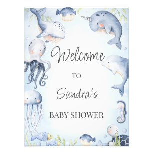 Blue Under the Sea Creatures Boys Baby Shower Sign