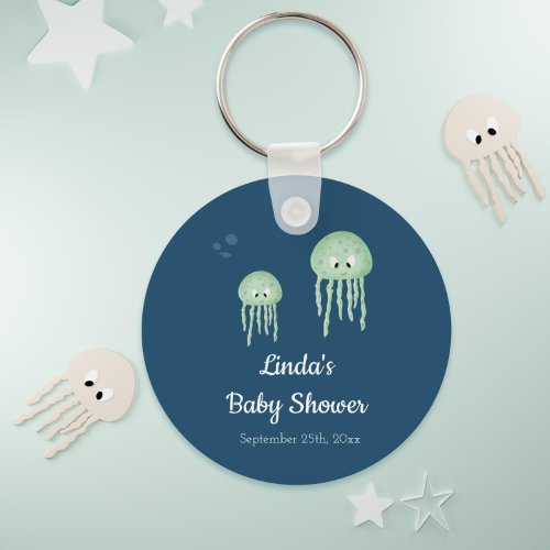 Blue Under the Sea Jellyfish Baby Shower Keychain