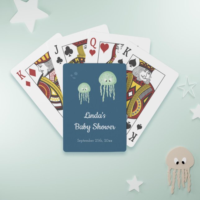 Blue Under the Sea Jellyfish Baby Shower Poker Cards (Cute jellyfish baby shower playing cards for your under the sea theme party)