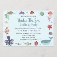 Blue Under The Sea Kids Birthday Invitation