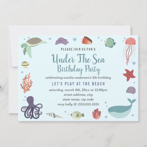 Blue Under The Sea Kids Birthday Invitation