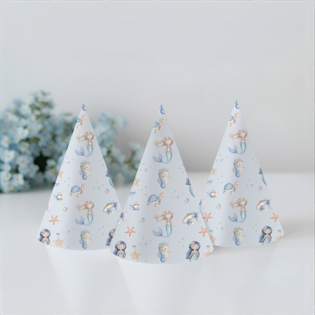 Blue Under the Sea Mermaid Birthday Party Hat (Creator Uploaded)
