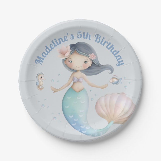Blue Under the Sea Mermaid Birthday Party Paper Plates (Front)