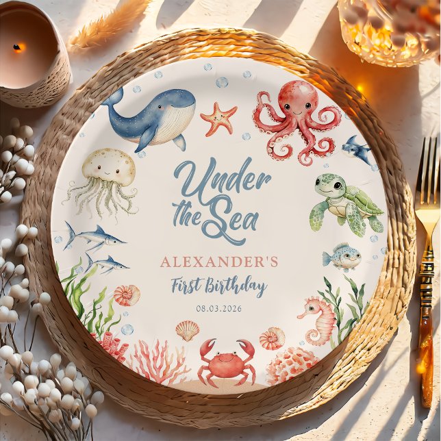 Blue Under The Sea Ocean Animals Birthday  Paper Plates (Creator Uploaded)