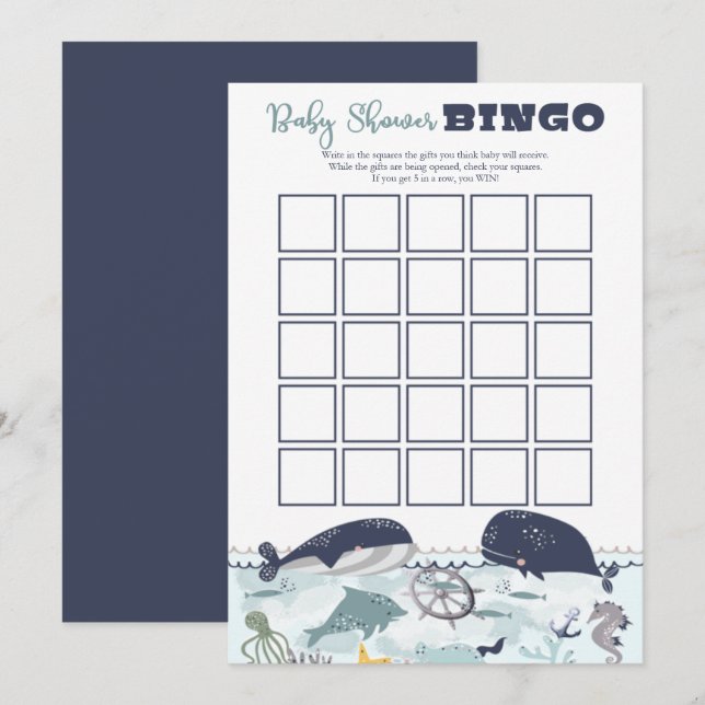 Blue Under the Sea Ocean Theme Baby Shower Bingo Invitation (Front/Back)
