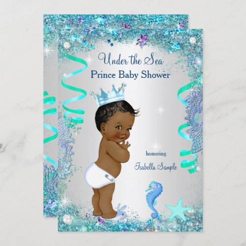 Blue Under The Sea Prince Baby Shower Ethnic Invitation