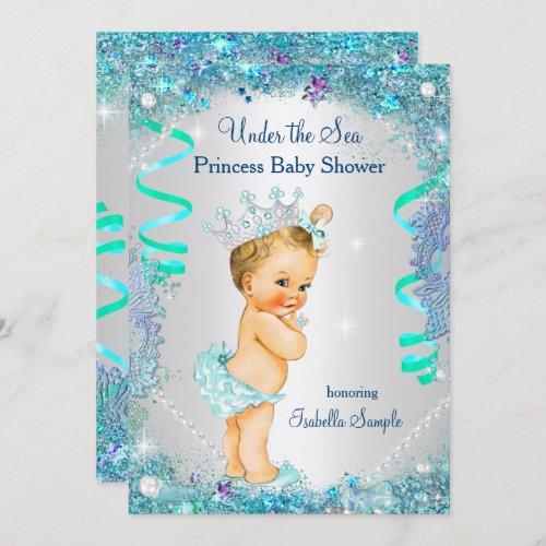 Blue Under The Sea Princess Baby Shower Blonde Invitation