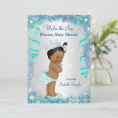 Blue Under The Sea Princess Baby Shower Ethnic Invitation (Standing Front)