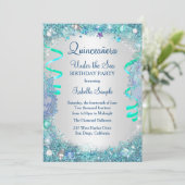 Blue Under The Sea Quinceanera 15th Birthday Party Invitation (Standing Front)