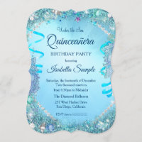 Blue Under The Sea Quinceanera 15th Birthday Party Invitation