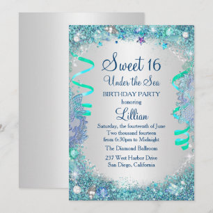 Blue Under The Sea Sweet 16 Invitation