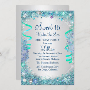Blue Under The Sea Sweet 16 Invitation